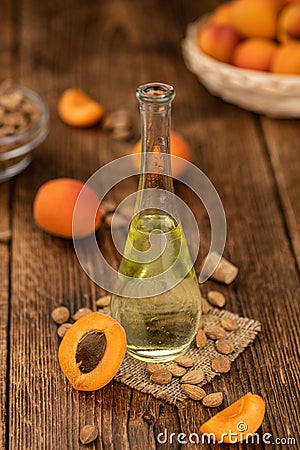 Portion of Apricot Oil close up shot; selective focus Stock Photo