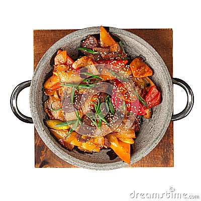 Portion of asian roasted beef with vegetables Stock Photo