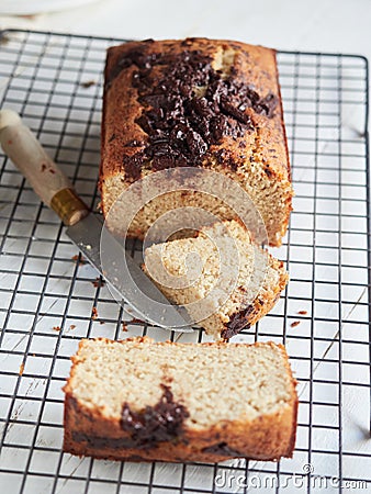 portion of banana bread with chocolate Stock Photo