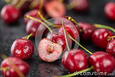 Portion of Cherries on a slate slab Stock Photo