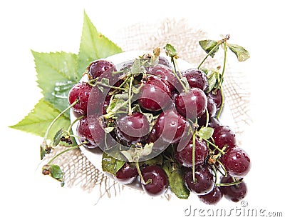 Portion of Cherries on white Stock Photo