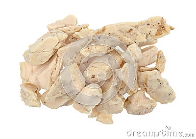 Portion of chicken breast chunks on a white background Stock Photo