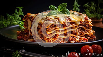 A portion of classic lasagna on a plate Stock Photo