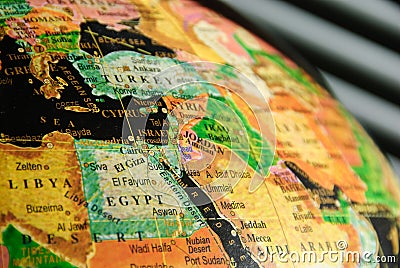 Portion of Colorful Globe Centered on the Middle East Stock Photo
