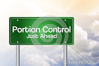 Portion Control Just Ahead Green Road Sign Stock Photo