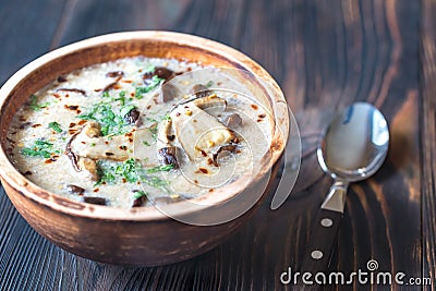 Portion of creamy mushroom soup Stock Photo