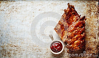 Portion of crispy golden marinated spare ribs Stock Photo