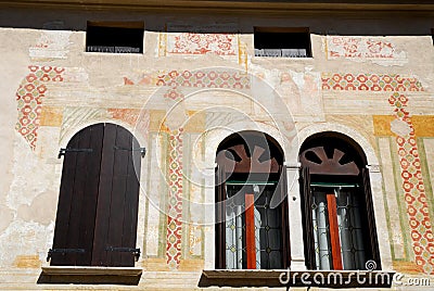 Portion of an elegant facade of a building in Padua in the Veneto (Italy) Stock Photo