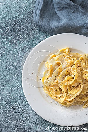 Portion of fettuccine Alfredo Stock Photo