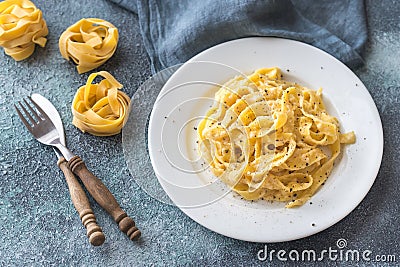 Portion of fettuccine Alfredo Stock Photo