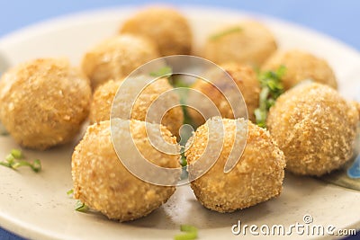 Close of portion of fried dumplings Stock Photo