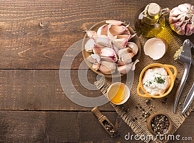 Portion of garlic dip Stock Photo