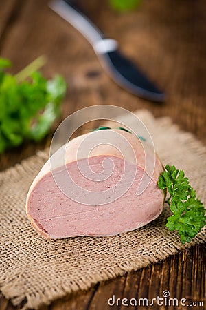 Portion of Liverwurst German cuisine selective focus Stock Photo