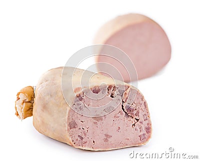 Portion of Liverwurst isolated on white Stock Photo