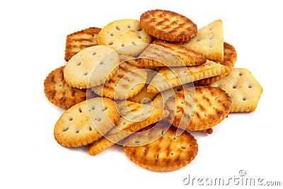 Portion of mixed crackers isolated on white background. organic crispy crackers Stock Photo
