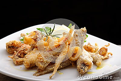 A portion of mixed fried fish Stock Photo