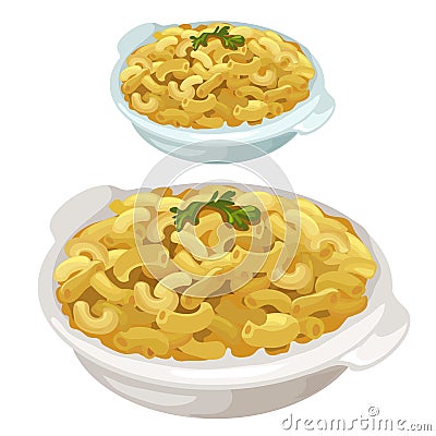 Portion of pasta with parsley on plate. Vector Vector Illustration