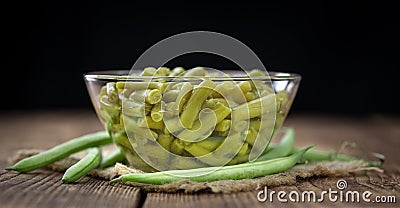 Portion of preserved Green Beans selective focus; close-up shot Stock Photo