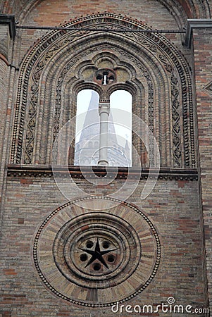 Portion of the right wall of the cathedral of Cream in the province of Cremona in Lombardy (Italy) Stock Photo