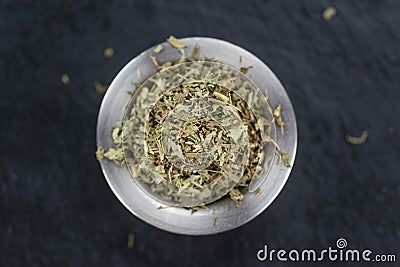 Portion of Stevia Leaves (dried, close-up shot) Stock Photo