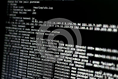 Portion of system log from a web server, during cyber attack. Firewall is blocking IP address Editorial Stock Photo