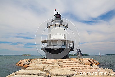 Portland Breakwater Lighthouse (Bug Light) at the south Portlan Stock Photo