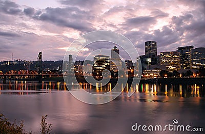 Portland Downtown Skyline at Dusk Stock Photo