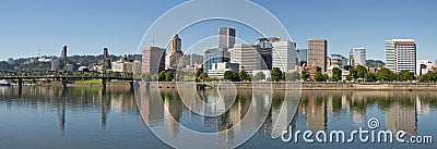 Portland Downtown Waterfront Skyline Panorama Stock Photo