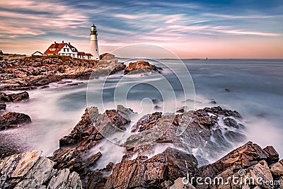 Portland Head light at dusk, in Maine Stock Photo