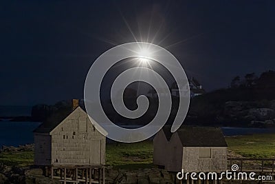 Portland Head Light Night - Maine Stock Photo