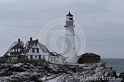 Portland Head Light and surrounding landscape on Cape Eiizabeth, Cumberland County, Maine, United States New England US Stock Photo