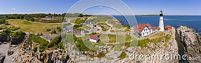 Portland Head Lighthouse aerial view, Maine, USA Stock Photo