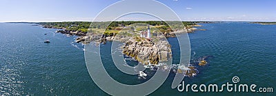 Portland Head Lighthouse aerial view, Maine, USA Stock Photo