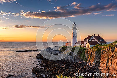 Portland Head Lighthouse at sunrise Stock Photo