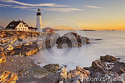 Portland Head Lighthouse, Maine, USA at sunrise Stock Photo