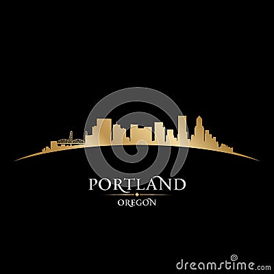 Portland Oregon city skyline silhouette black background Vector Illustration