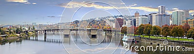 Portland Oregon Downtown Skyline and Bridges Stock Photo