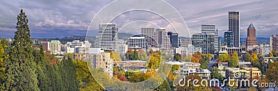 Portland Oregon Downtown Skyline with Mt Hood Stock Photo