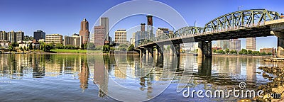 Portland Oregon Downtown Skyline Panorama Stock Photo