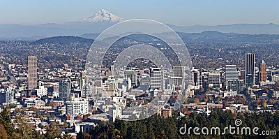 Portland Oregon panorama from Pittock Mansion. Stock Photo
