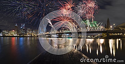 Portland Oregon, USA Fireworks. Stock Photo