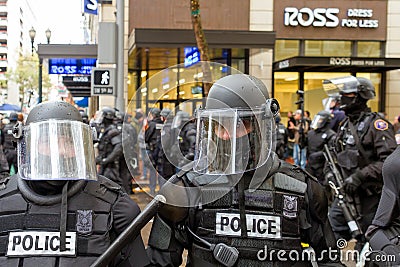 Portland Police in Riot Gear Closeup Editorial Stock Photo