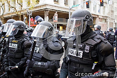 Portland Police in Riot Gear N17 Protest Editorial Stock Photo