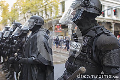 Portland Police in Riot Gear During Occupy Portland 2011 Protest Editorial Stock Photo