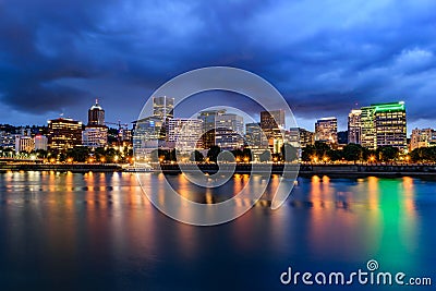 Portland Skyline at Dusk Editorial Stock Photo