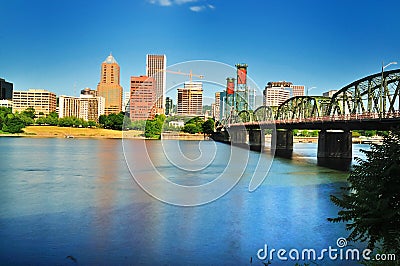 The Portland skyline from East Waterfront Stock Photo