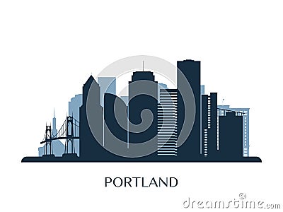 Portland skyline, monochrome silhouette. Vector Illustration