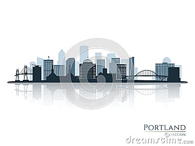 Portland skyline silhouette with reflection. Vector Illustration