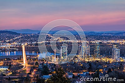 Portland South Waterfront At Sunset Stock Photo