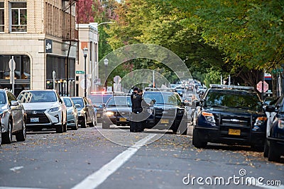 Multiple police cars at the crime scene Editorial Stock Photo
